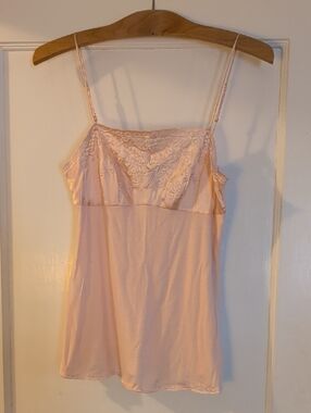 Express Pale Peach Eyelet Lace-Trim Chemise, Sz S